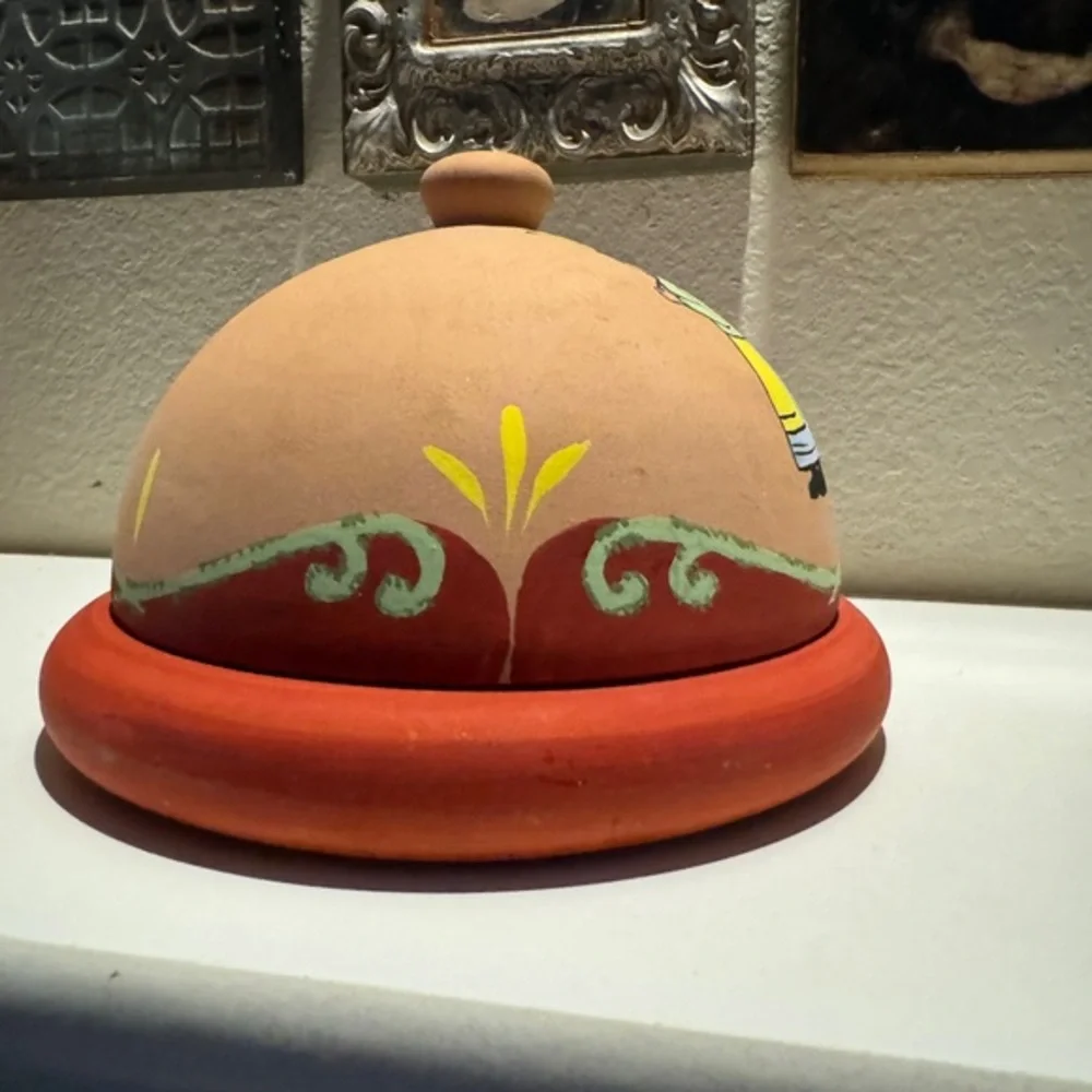 Hand-Painted Terracotta Cheese Dome with Whimsical Folk Art –‎ Rustic European